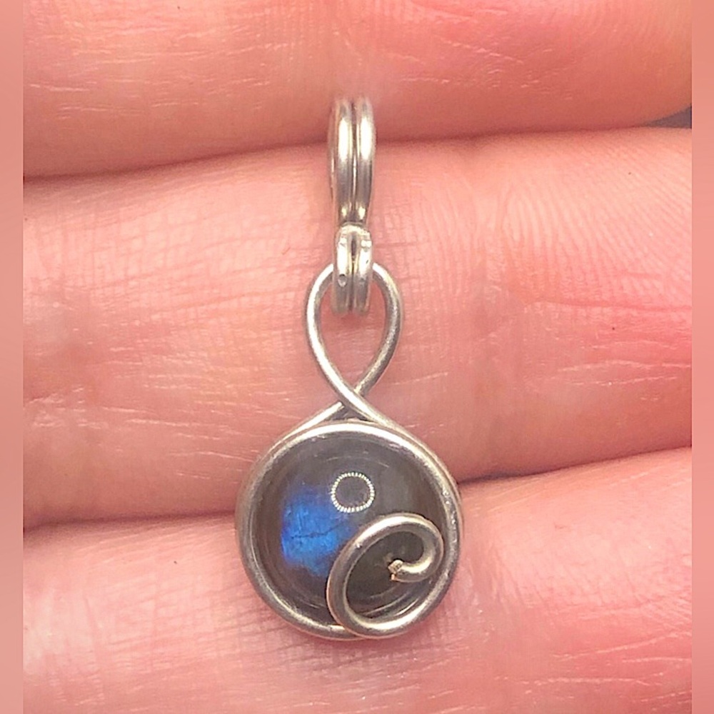 Wire Wrapped Blue Labradorite Pendant Necklace Bail Handmade OOAK